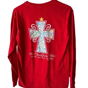 Woggle Red Christmas Cross Long Sleeve T-Shirt Womens Size Small